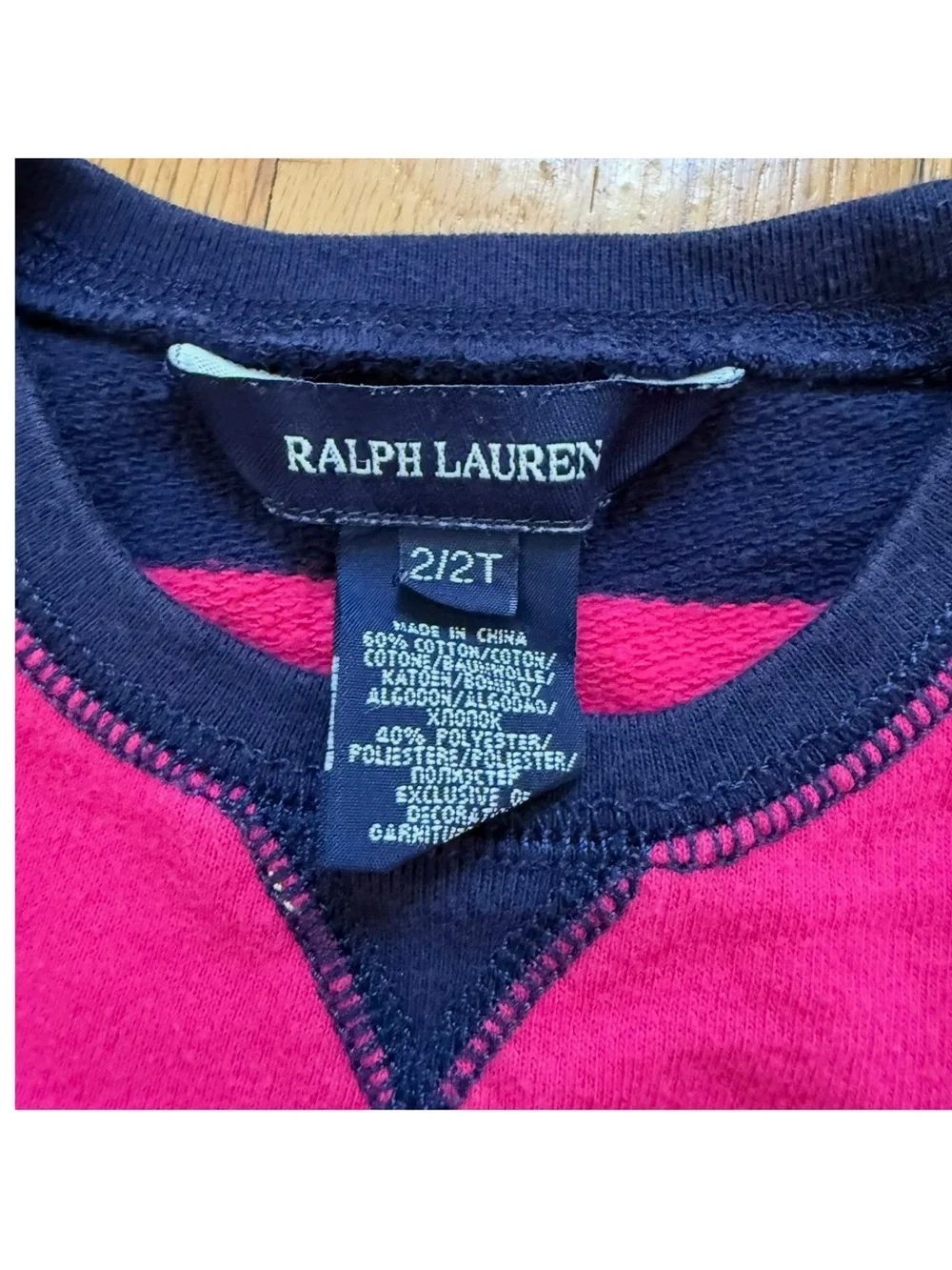 Ralph Lauren Striped Jersey Dress Toddler Size 2T Pink Navy Blue Logo Crest Girl